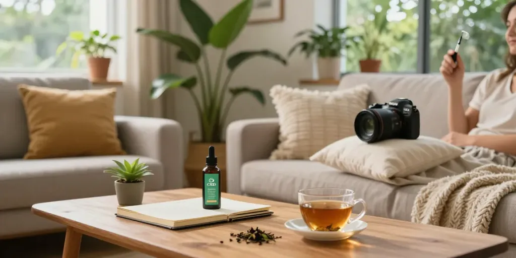 Buy weed in Croydon with natural CBD products, promoting wellness and relaxation in a cozy living room.
